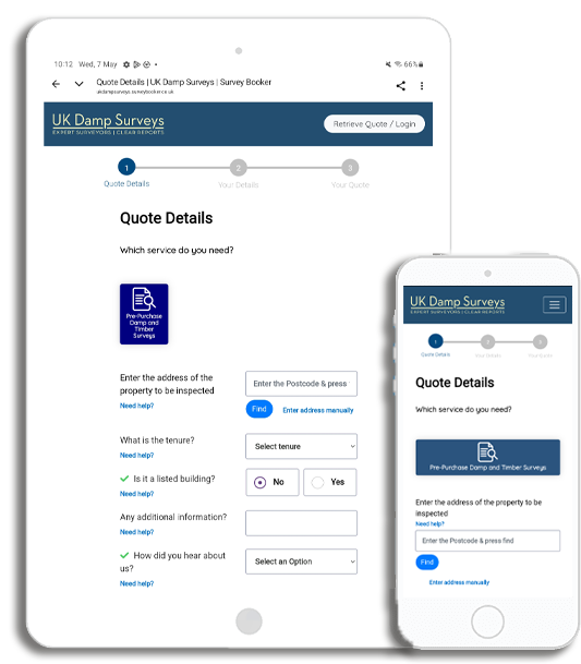 tablet-and-mobile Uk Damp Surveys Online Booking Form